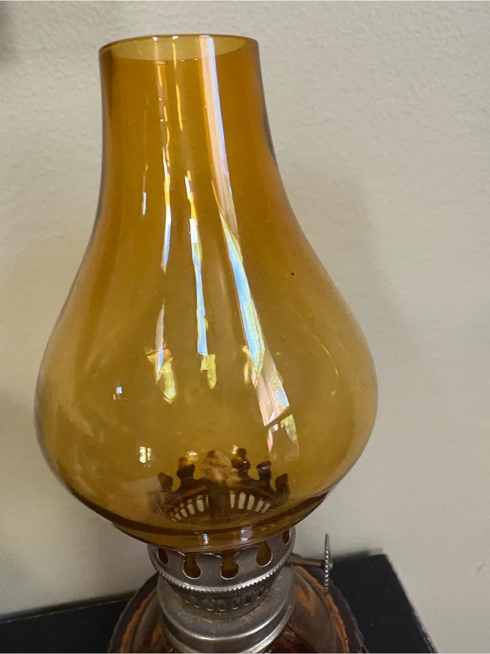 Vintage Amber Glass Oil Lamp 7”